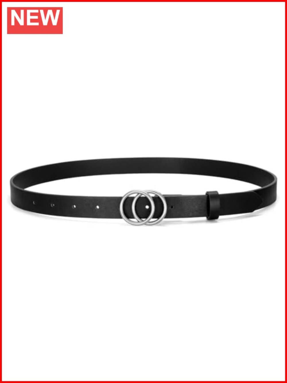 Skinny PU Leather Belt Thin Waist Double O-Ring Buckle for Dresses Jeans Pants